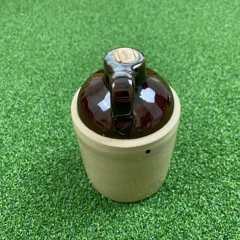 Vintage USA Pottery Whiskey Jug Syrup Brown and Tan Color Bar Decor 5